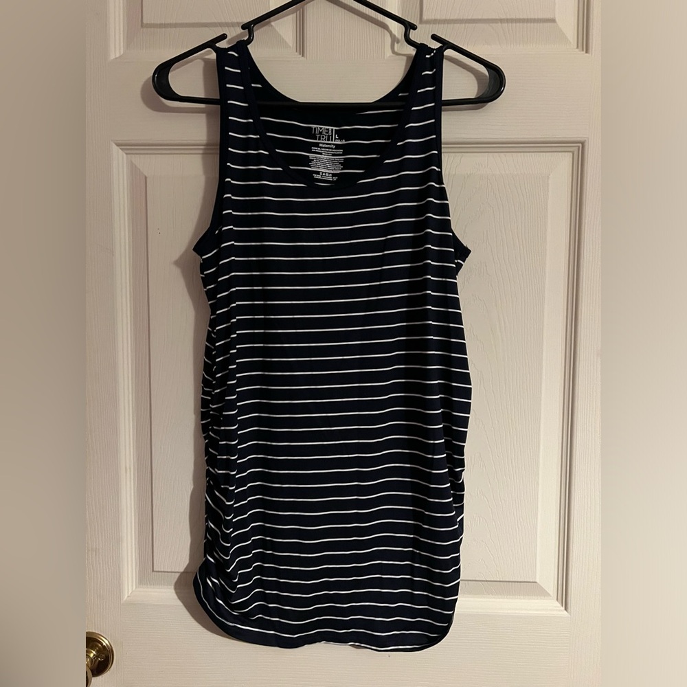 Time and Tru Maternity tank top, size large, navy with white stripes